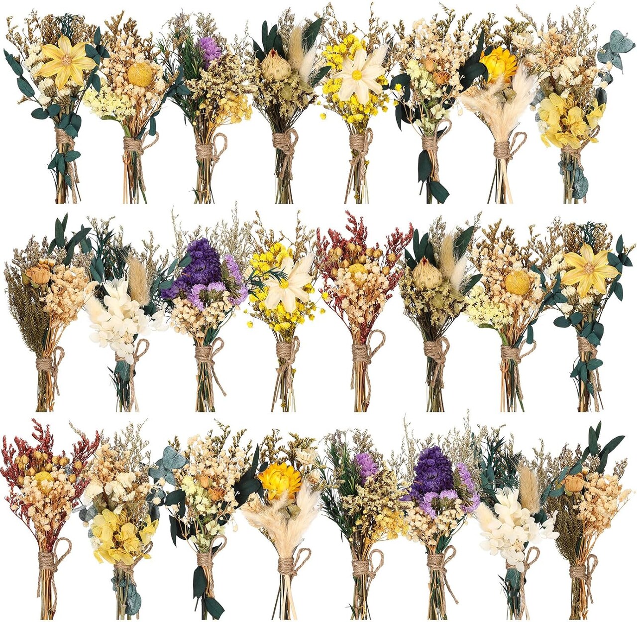 24-Pieces Mini Boho Dried Flower Bouquet for Wedding & DIY Decor